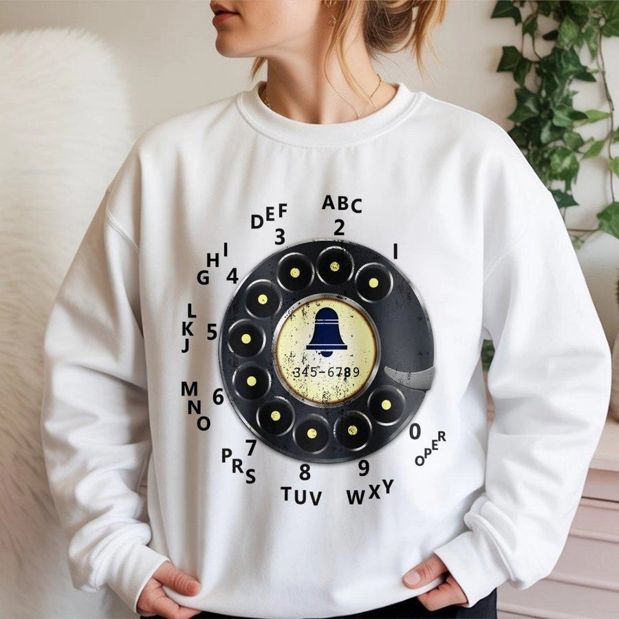 Vintage Rotary Phone Sweatshirt | Retro 80s Dial Telephone Graphic | Premium Cotton Blend Crewneck | Nostalgic Gift for Tech Lovers & Collectors