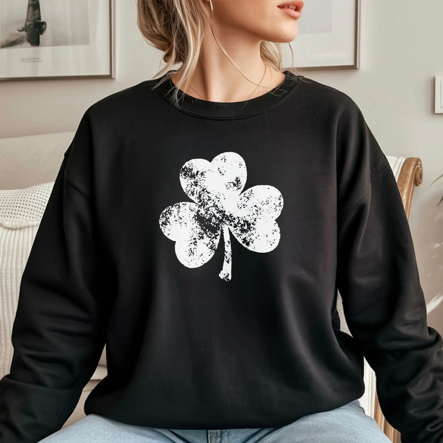 Vintage Shamrock Sweatshirt | Distressed Clover Graphic Design | Premium Soft Cotton Blend | St Patricks Day Gift For Men And Women