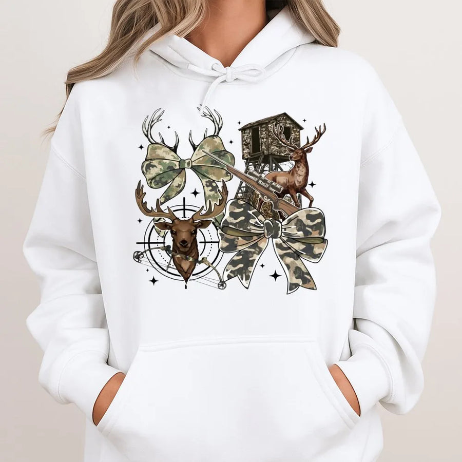 Hunting Season Hoodie | Camo Bow Deer Hunter Graphic | Premium Cotton Blend | Gift For Outdoor Women And Men
