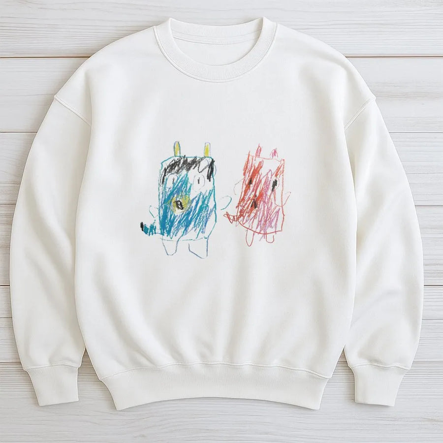 Kids Art Graphic Sweatshirt | Cute Crayon Monster Drawing | Soft Premium 100% Cotton Shirt | Unique Whimsical Gift for Parents & Art Lovers