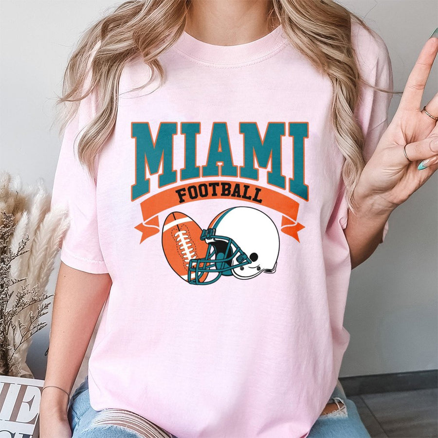 Miami Football T-Shirt Retro Miami Football T-Shirt Vintage Style Dolphins Football Miami Fan Gift Dolphins T-Shirt Game Day