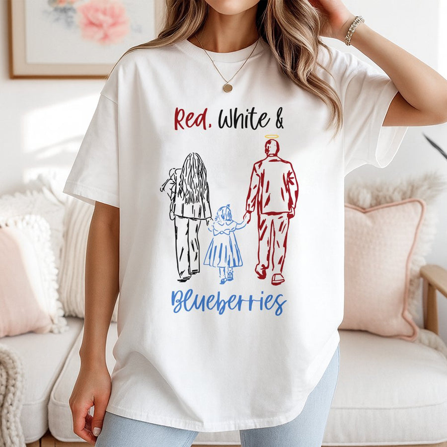 Red White And Blueberries T-Shirt | Patriotic Family Sketch Design | Premium 100% Cotton | Memorial Day Gift For Parents