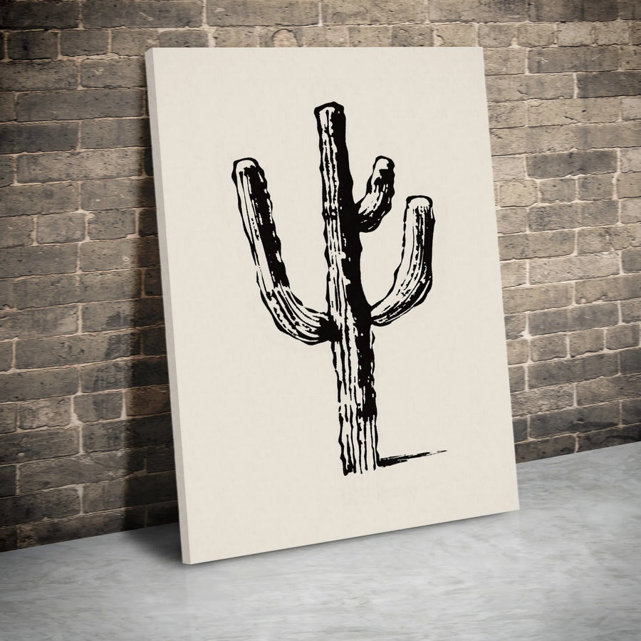 Saguaro Cactus Wall Art | Minimalist Black Ink Brush Stroke Print | Premium Gallery Wrap Canvas | Southwestern Desert Home Decor