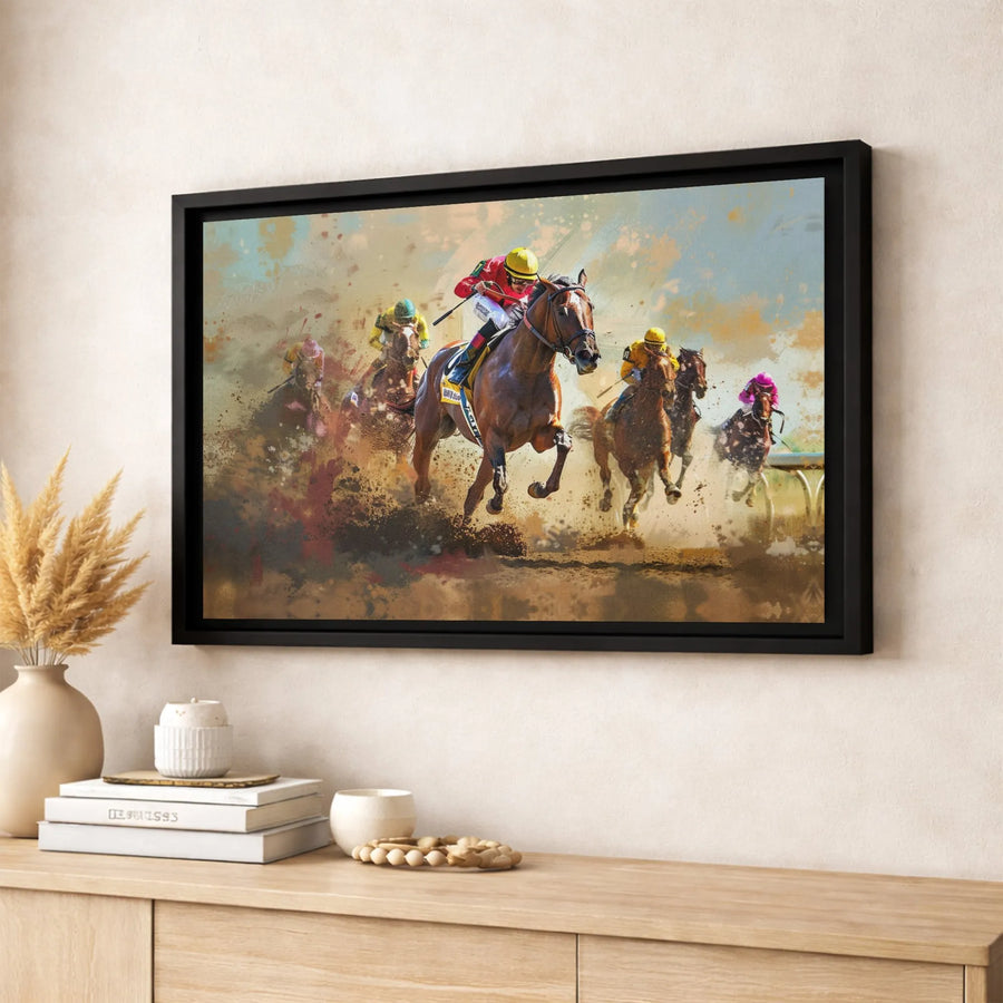 Horse Racing Canvas Print | Dynamic Thoroughbred Jockey Action | Premium Fade-Resistant Wall Art | Gallery-Quality Decor for Equestrian Lovers