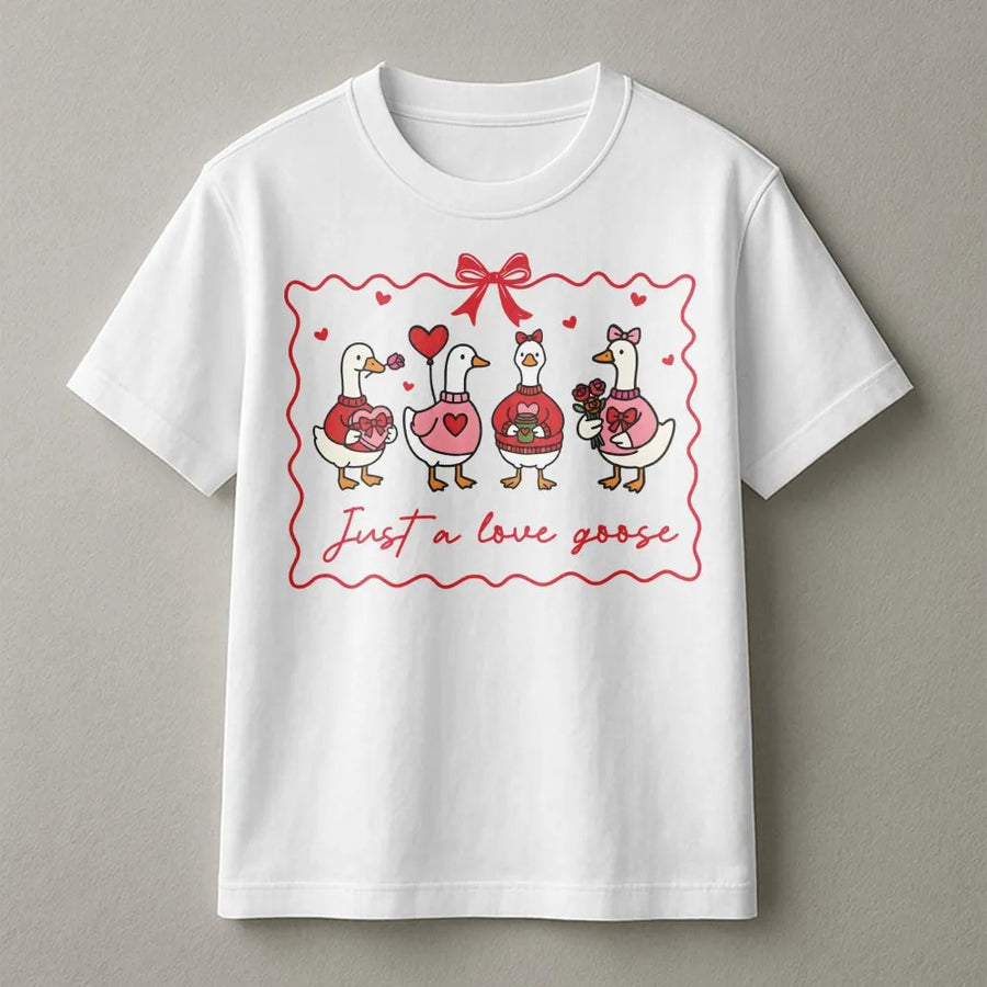 Just A Love Goose T-Shirt | Cute Valentine’s Day Animal Graphic | 100% Soft Cotton Premium Tee | Funny Gift for Goose Lovers and Couples