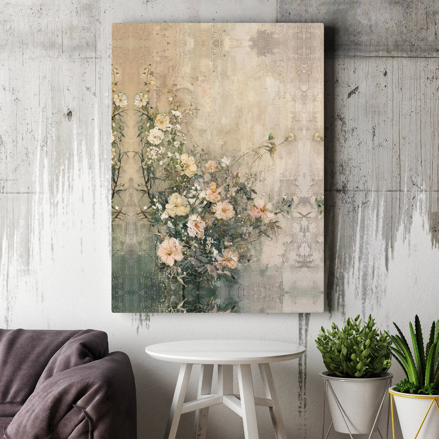 Vintage Floral Canvas Wall Art | Textured Botanical Oil Painting Print | Gallery-Quality Canvas Print | Farmhouse Home Decor Gift