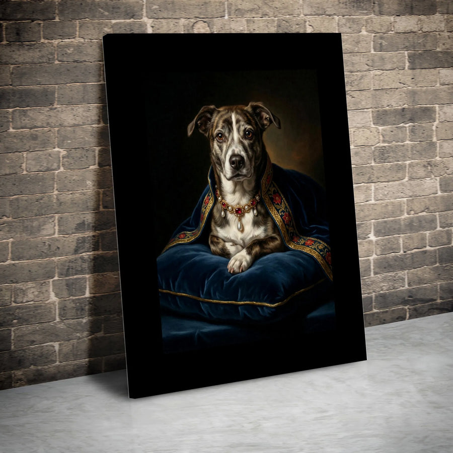 Renaissance Pet Portrait Wall Art | Aristocratic Dog in Velvet Robe | Premium Thick Canvas Print | Unique Gift for Dog Mom or Dad