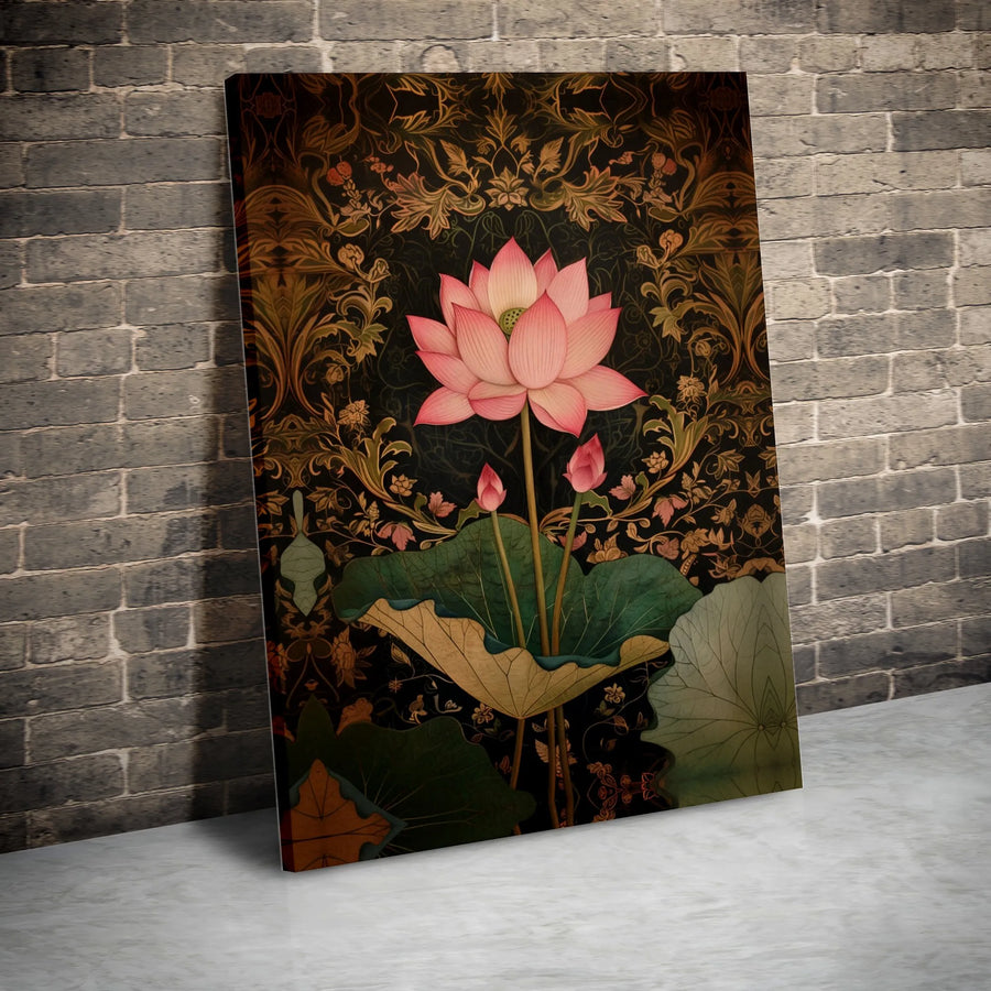 Pink Lotus Flower Canvas Art | Vintage Art Nouveau Floral Print | Premium 1.25-Inch Gallery Wrap | Elegant Botanical Home Decor Wall Art