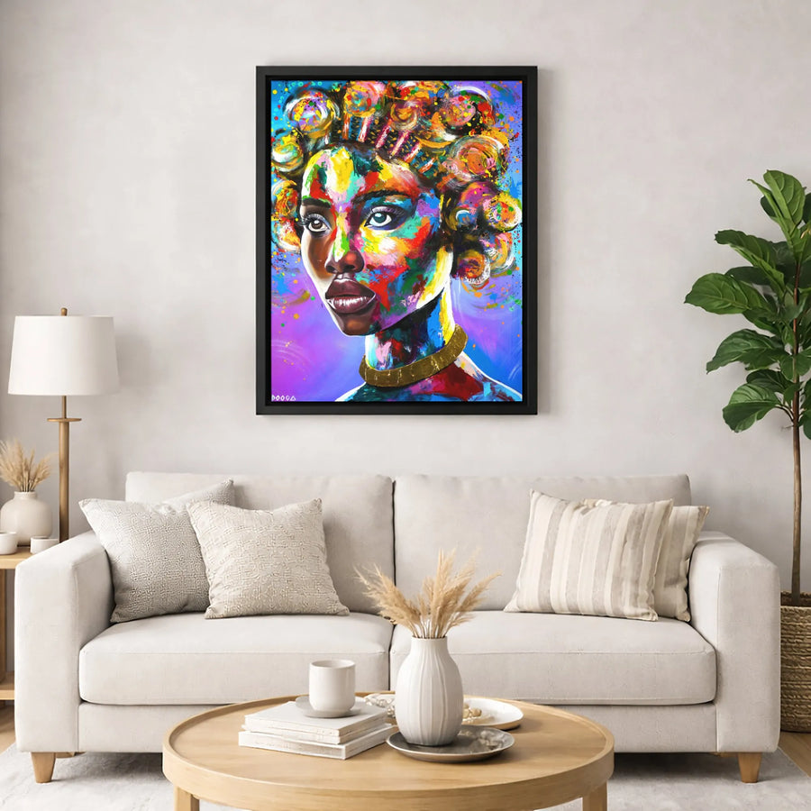 Black Woman Portrait Canvas Art | Colorful Abstract Graffiti Wall Decor | Premium 1.25-Inch Thick Gallery Wrap | Modern African American Living Room Gift