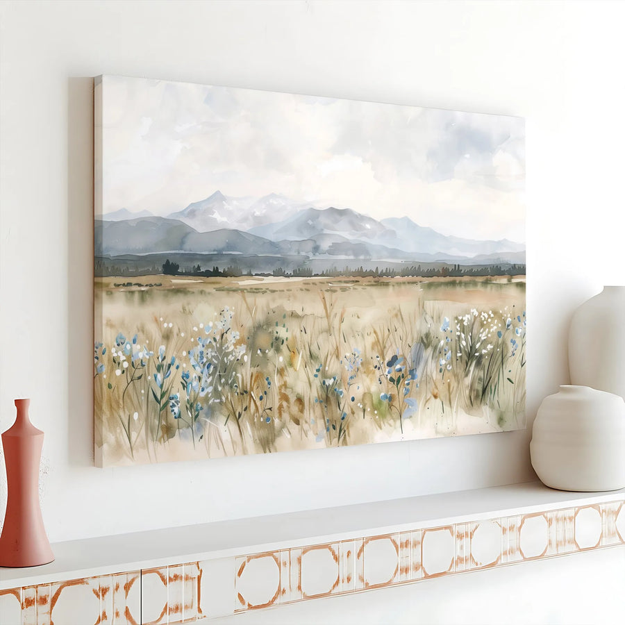 Mountain Wildflower Canvas Wall Art | Watercolor Meadow Painting | Premium Gallery Wrapped Canvas | Modern Farmhouse Living Room Decor