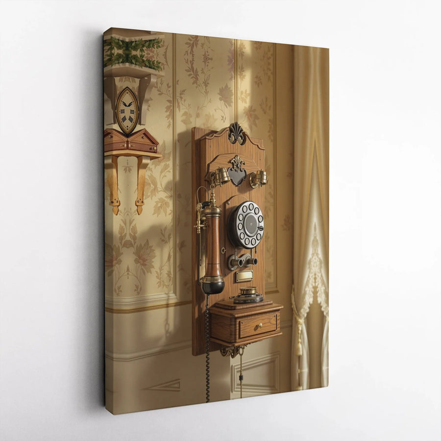 Vintage Rotary Telephone Wall Art | Antique Wall-Mounted Phone Print | Premium Gallery Wrapped Canvas | Office & Home Decor Gift