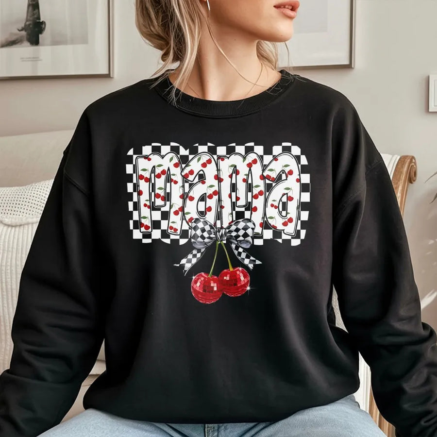 Mama Sweatshirt | Cherry Coquette Aesthetic Bow Design | Soft Cotton Blend Premium Quality | Trendy Mom Gift for Mother's Day 2026