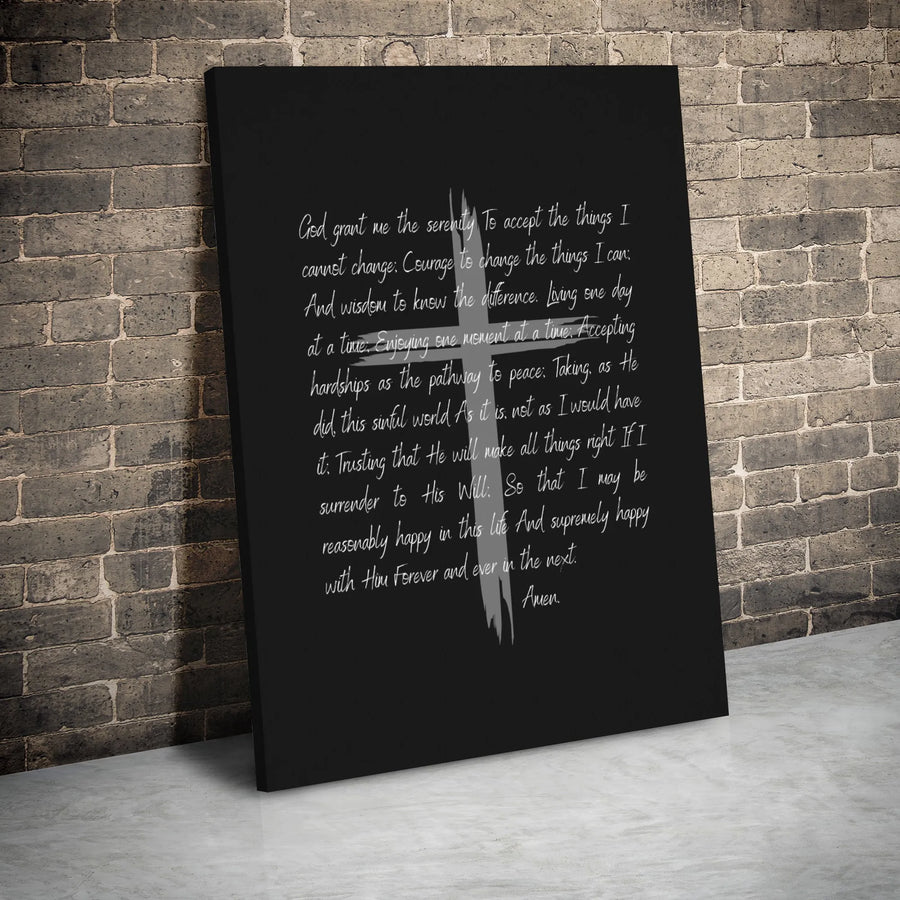 Serenity Prayer Wall Art | Modern Minimalist Cross Canvas Print | 1.25-Inch Premium Gallery Wrap | Religious Home Decor Gift for Faith Inspiration