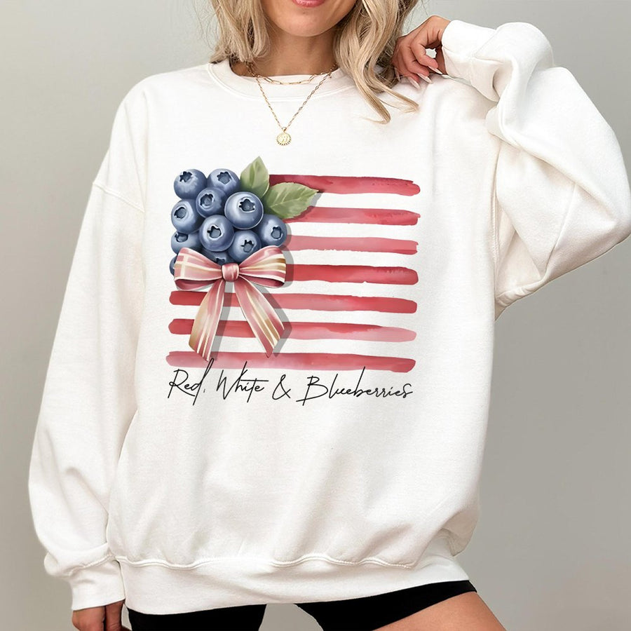 Red White And Blueberries Sweatshirt | Patriotic American Flag Fruit Design | Soft Cotton Blend Crewneck | Fourth of July Gift for Women