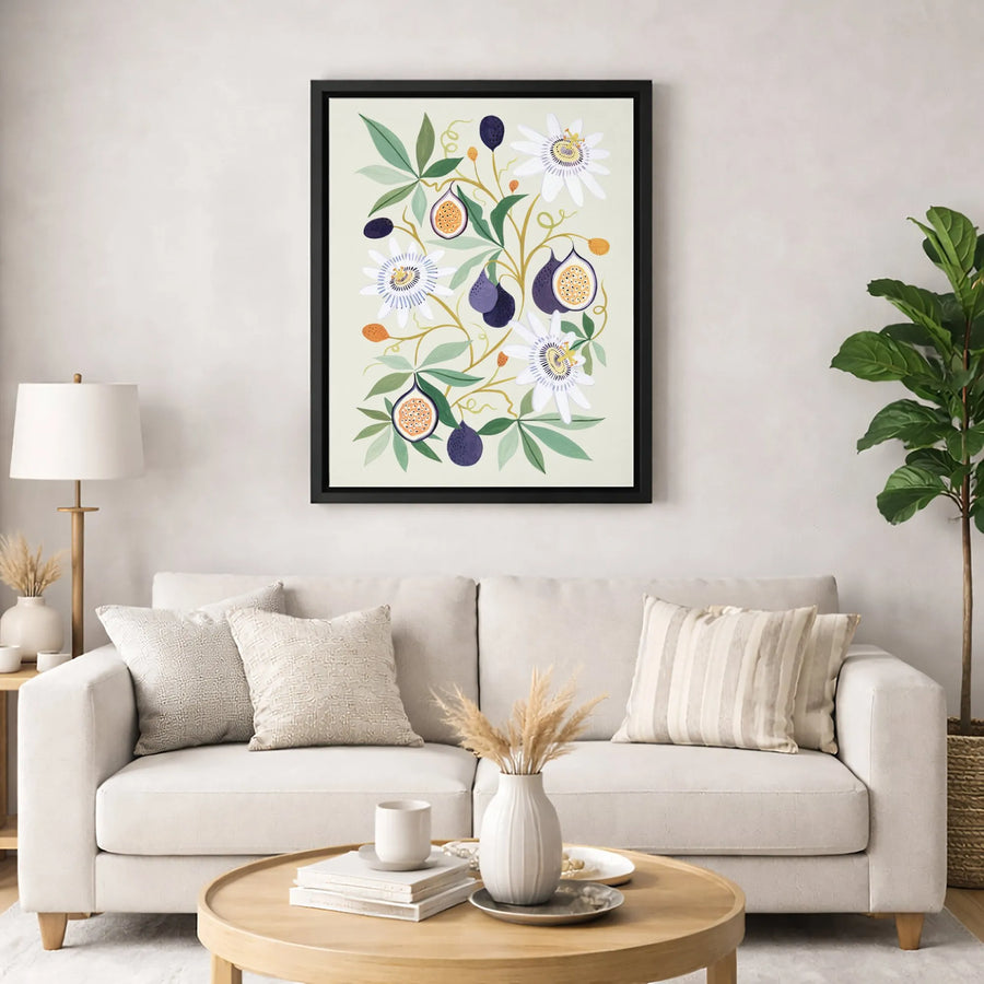 Passion Fruit Flower Wall Art | Botanical Illustration Print | Premium 1.25" Gallery Wrap Canvas | Elegant Nature Home Decor Gift