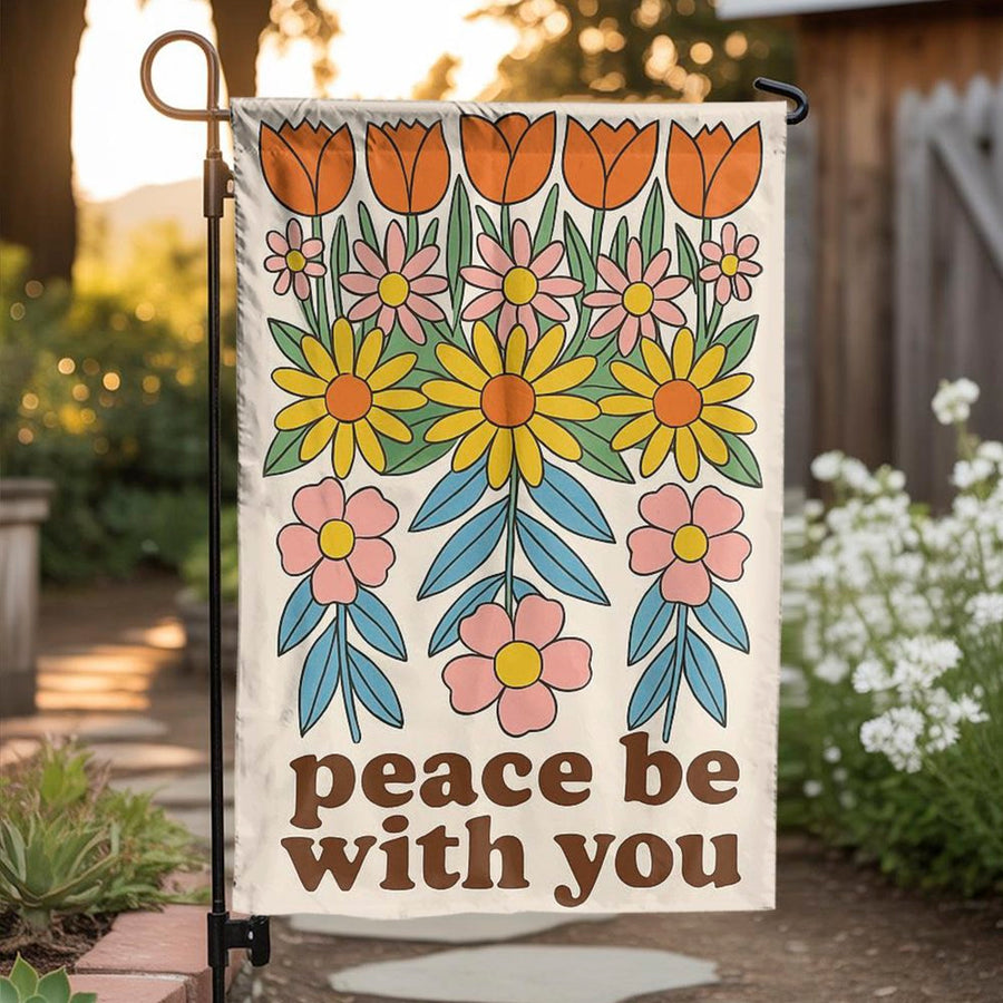 Peace Be With You Garden Flag | Retro Floral Yard Decor | Weather-Resistant Premium Polyester | Welcome House Flag for Outdoor Garden