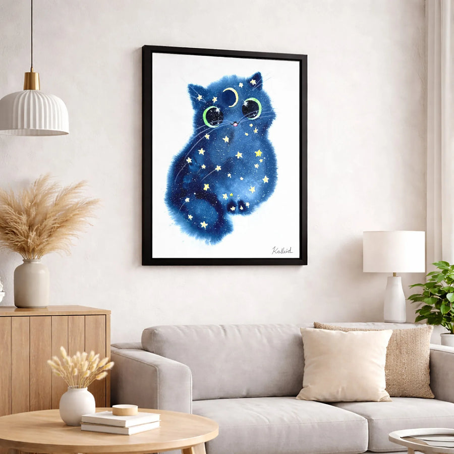 Cosmic Galaxy Cat Canvas Wall Art | Celestial Watercolor Kitten Print | Premium Gallery Wrapped Decor | Whimsical Space Gift for Cat Lovers