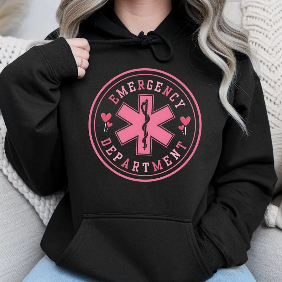 Emergency Department Hoodie | Cute Heart Star of Life Design | Premium Cotton Blend | Gift for ER Nurse, EMT, Valentine Medical Staff