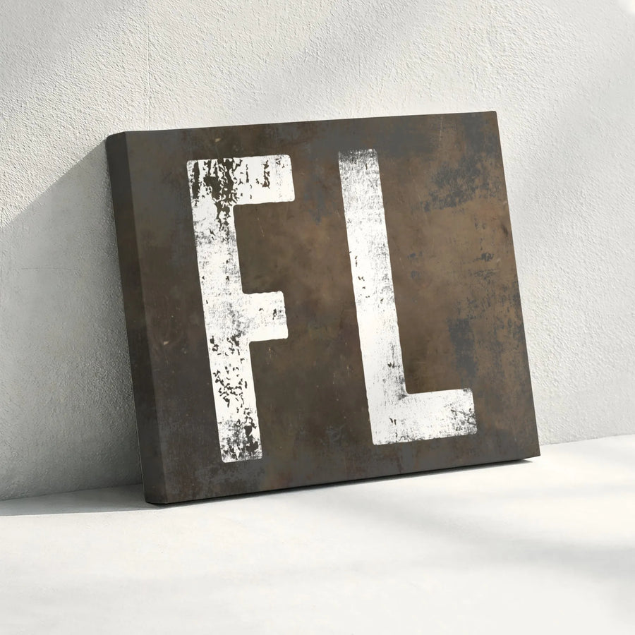 FL Florida Abbreviation Wall Art | Distressed Industrial Stencil Design | Premium Gallery-Wrap Canvas | Modern Home Office Decor Gift
