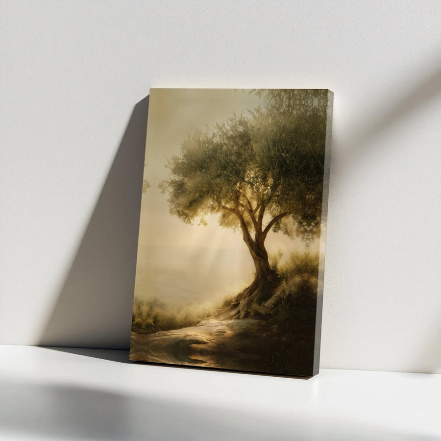 Olive Tree Canvas Wall Art | Rustic Landscape with Golden Sunlight | Premium Gallery Wrapped Canvas | Modern Farmhouse Wall Decor Gift