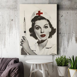 Vintage Nurse Canvas Wall Art | Retro Pop Art with Syringe | Premium Frameless Print | Modern Medical Office Decor & Gift for Nurse
