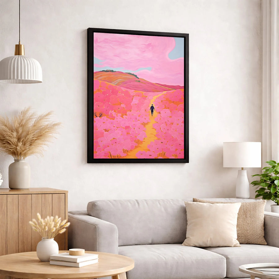 Pink Flower Field Canvas Print | Surreal Landscape Wall Art | Premium Gallery Wrapped Decor | Nature Lover Gift for Home and Office