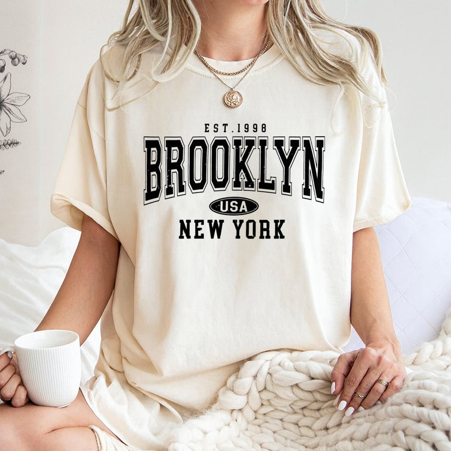Brooklyn New York Graphic T-Shirt | Varsity Lettering Style | 100% Premium Cotton | Unisex Casual Streetwear Gift