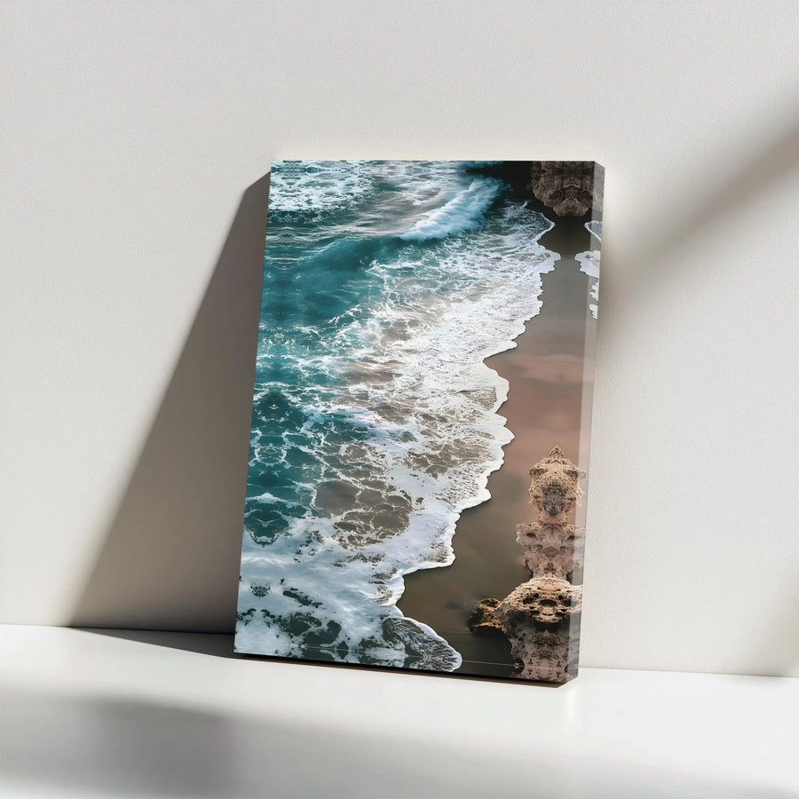 Ocean Waves Wall Art Canvas | Aerial Beach Photography | 1.25 Inch Premium Gallery Wrap | Coastal Decor For Living Room And Office