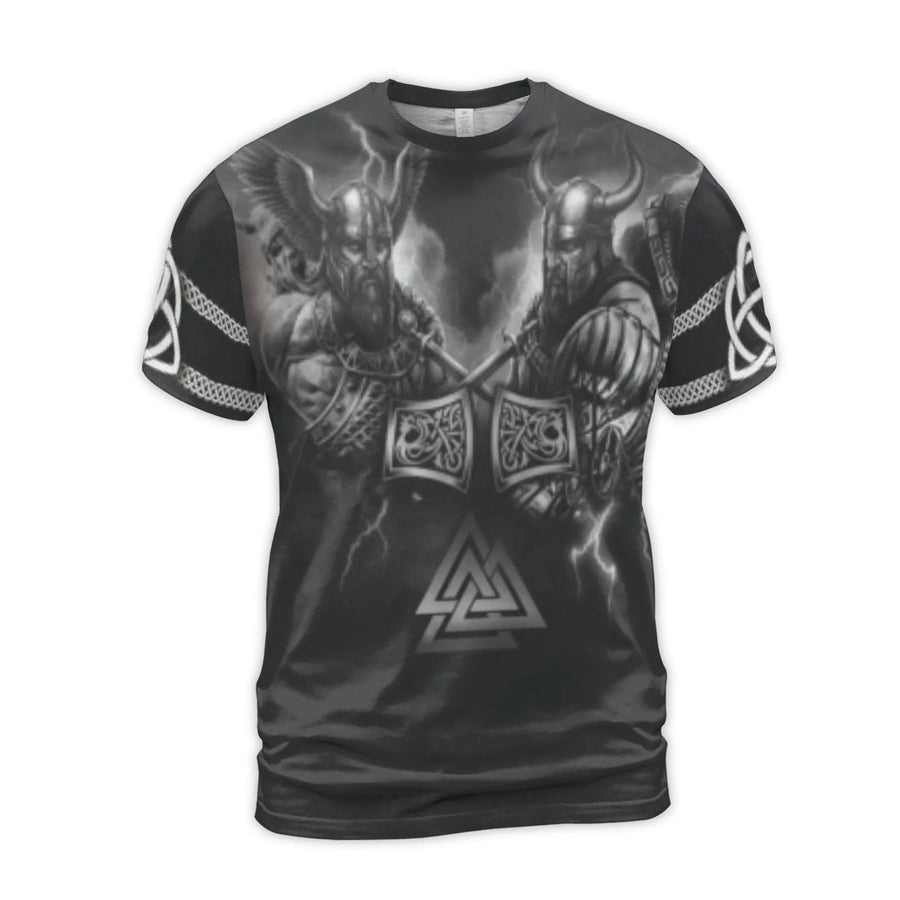 Viking Warrior T-Shirt | Norse Mythology Odin & Valhalla Symbol Print | Premium All-Over 3D Graphic Tee | Gift for Pagan Mythology Enthusiasts