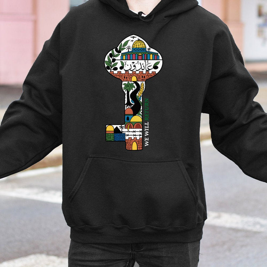 Palestine Key Hoodie | We Will Return Arabic Art Design | Premium Cotton-Blend Pullover | Meaningful Gift for Palestinian Solidarity and Support