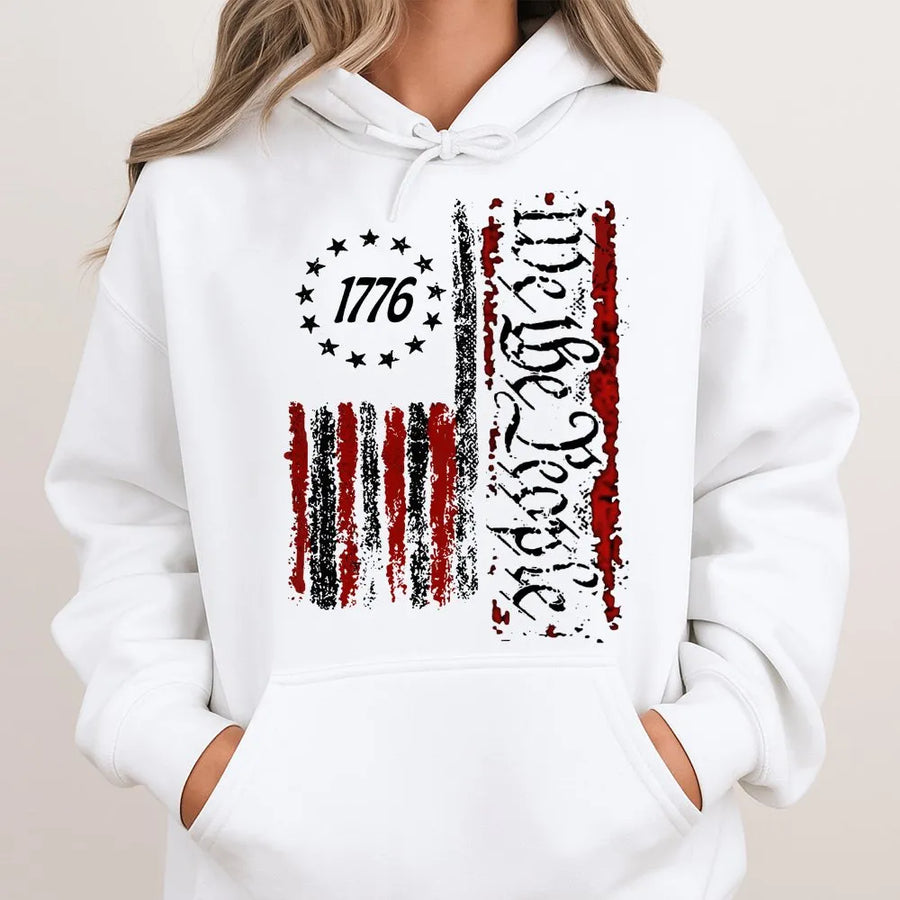 1776 We The People Hoodie | Distressed American Flag Design | Premium Cotton-Blend Sweatshirt | Patriotic Gift for Men and Women