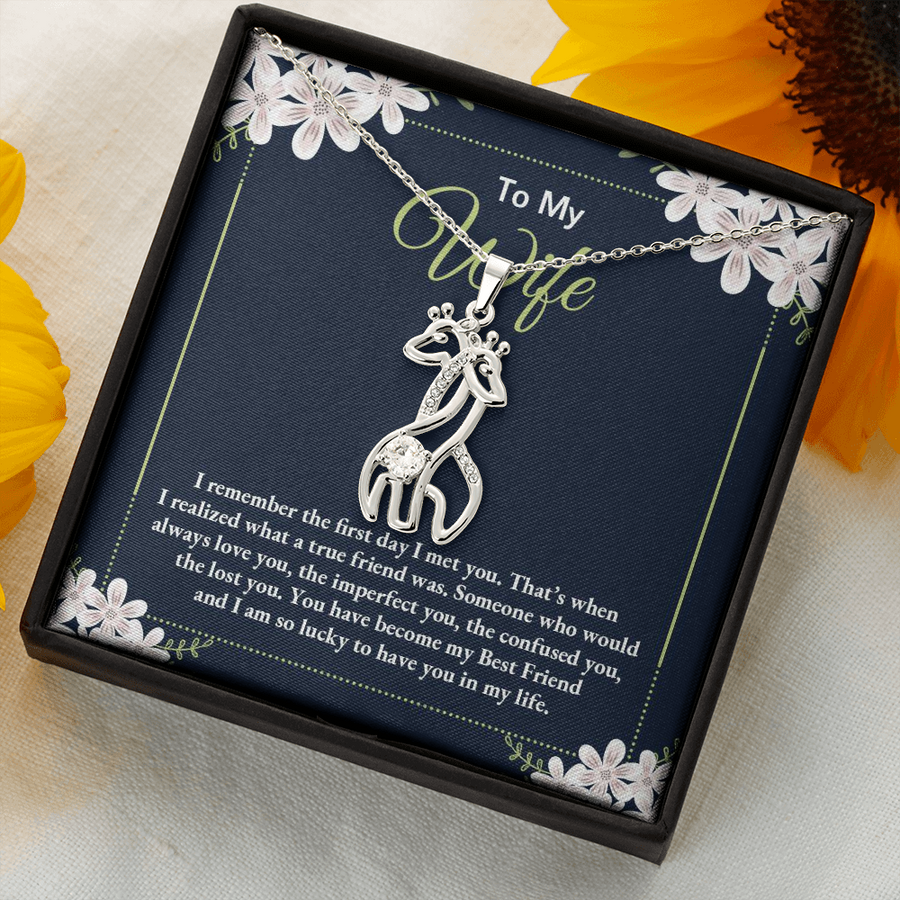 To My Wife - I Am So Lucky To Have You In My Life - Graceful Love Giraffe Necklace