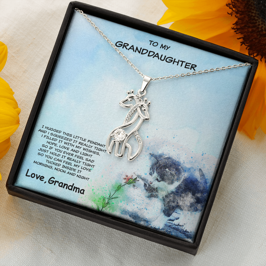 Gift for Granddaughter from Grandmother Giraffe Necklace Kitten Custom Message Card Gift Box