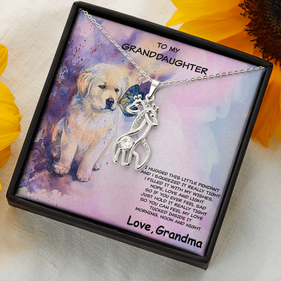 Granddaughter Giraffe Necklace Puppy Message Card Gift Box