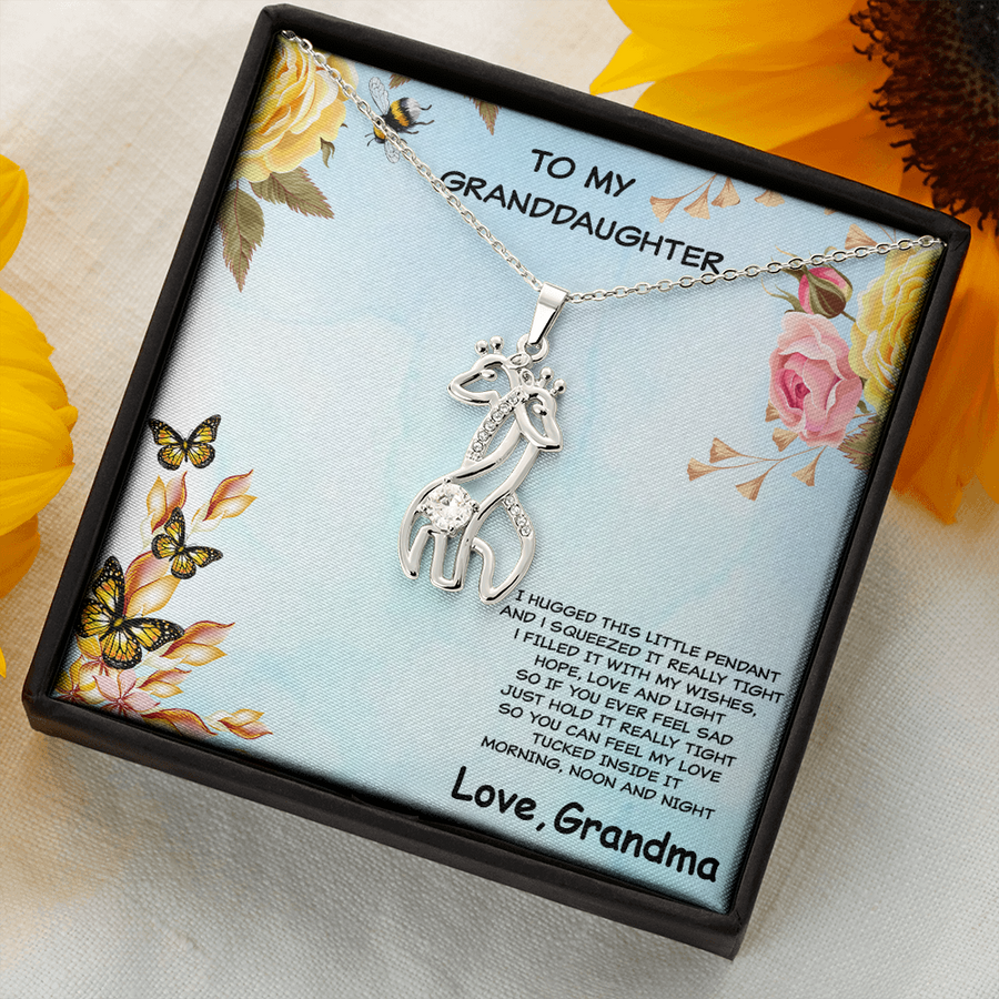 Granddaughter Giraffe Pendant Necklace Custom Message Card Gift Box