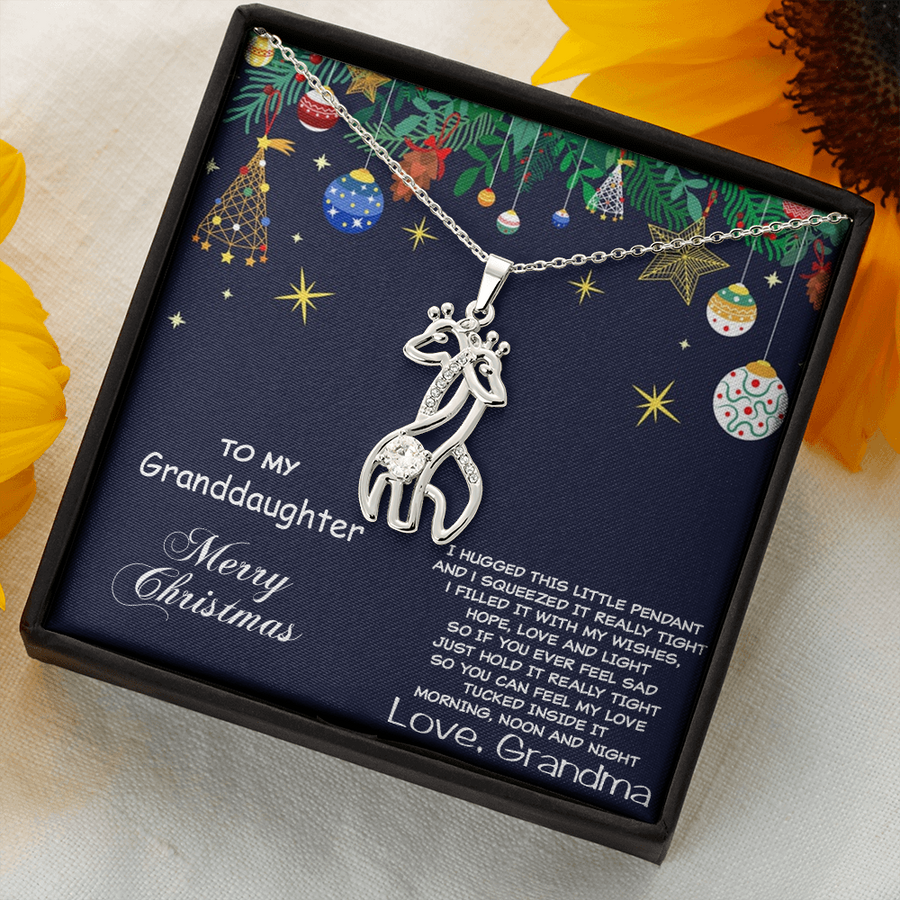 Granddaughter Giraffe Necklace Christmas Custom Message Card Gift Box