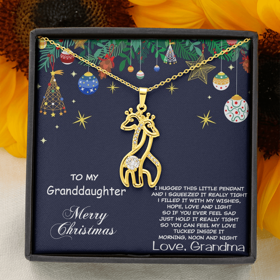 Granddaughter Giraffe Necklace Christmas Custom Message Card Gift Box