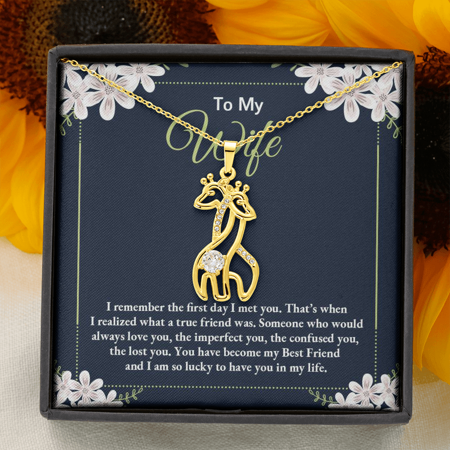 To My Wife - I Am So Lucky To Have You In My Life - Graceful Love Giraffe Necklace