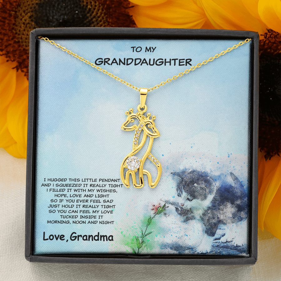 Gift for Granddaughter from Grandmother Giraffe Necklace Kitten Custom Message Card Gift Box