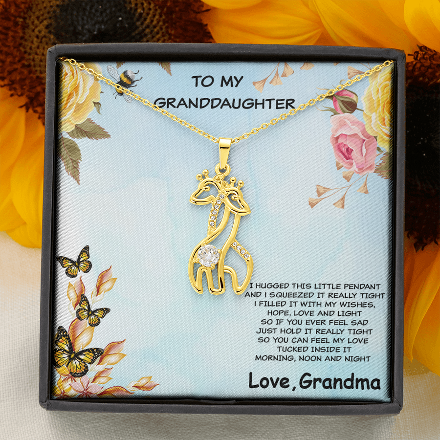 Granddaughter Giraffe Pendant Necklace Custom Message Card Gift Box
