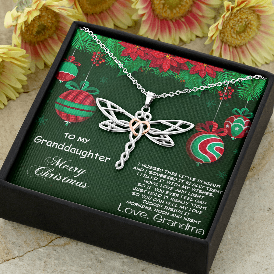 Granddaughter Dragonfly Pendant Necklace Christmas Message Card from Grandma