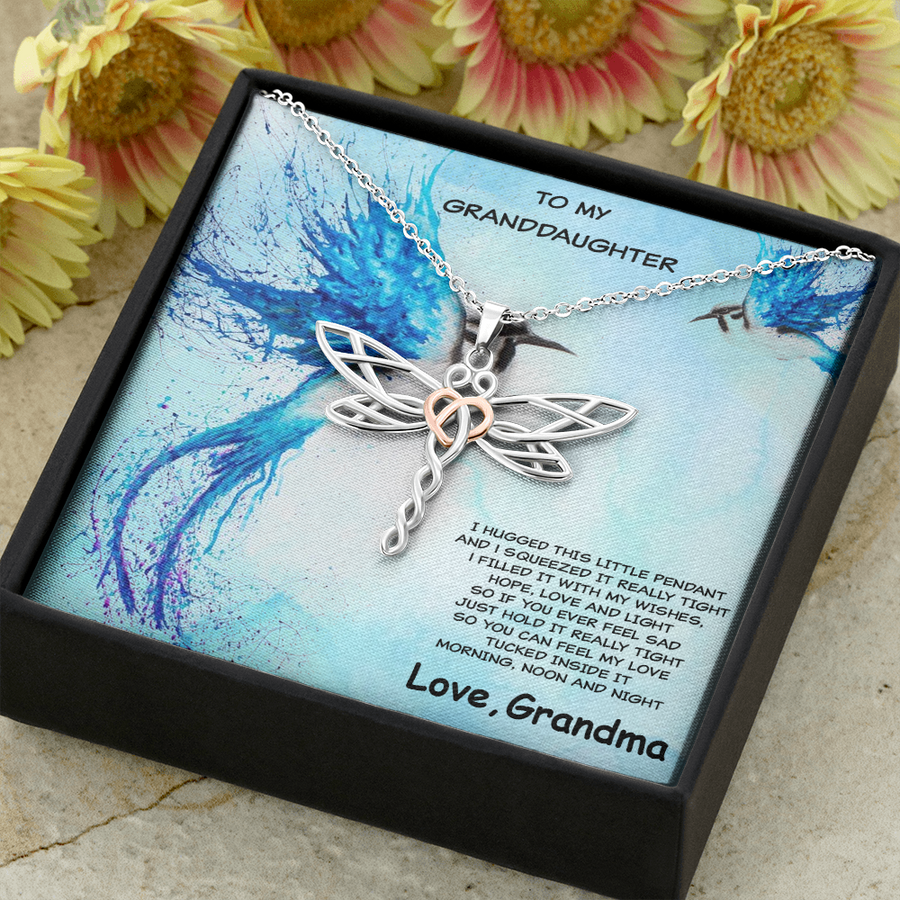 Granddaughter Dragonfly Pendant Necklace Message Card Gift Box