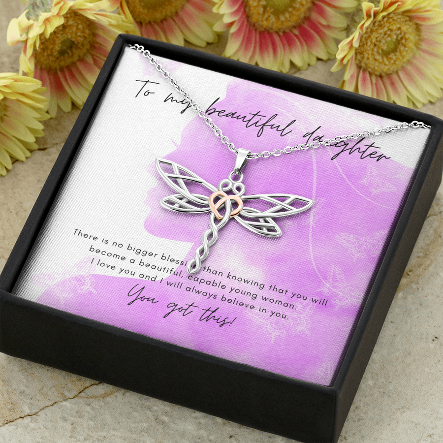 Inspirational Modern Dragonfly to My Beautiful Daughter Pendant Necklace