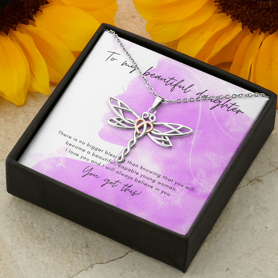 Inspirational Modern Dragonfly to My Beautiful Daughter Pendant Necklace