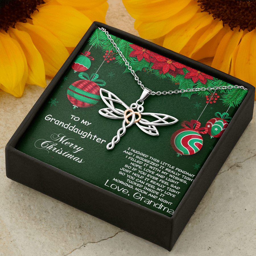 Granddaughter Dragonfly Pendant Necklace Christmas Message Card from Grandma