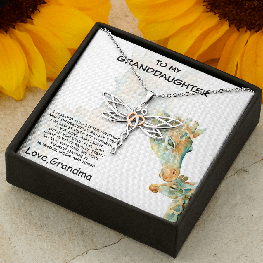 Granddaughter Gift from Grandma Dragonfly Necklace with Giraffe Message Card and Gift Box