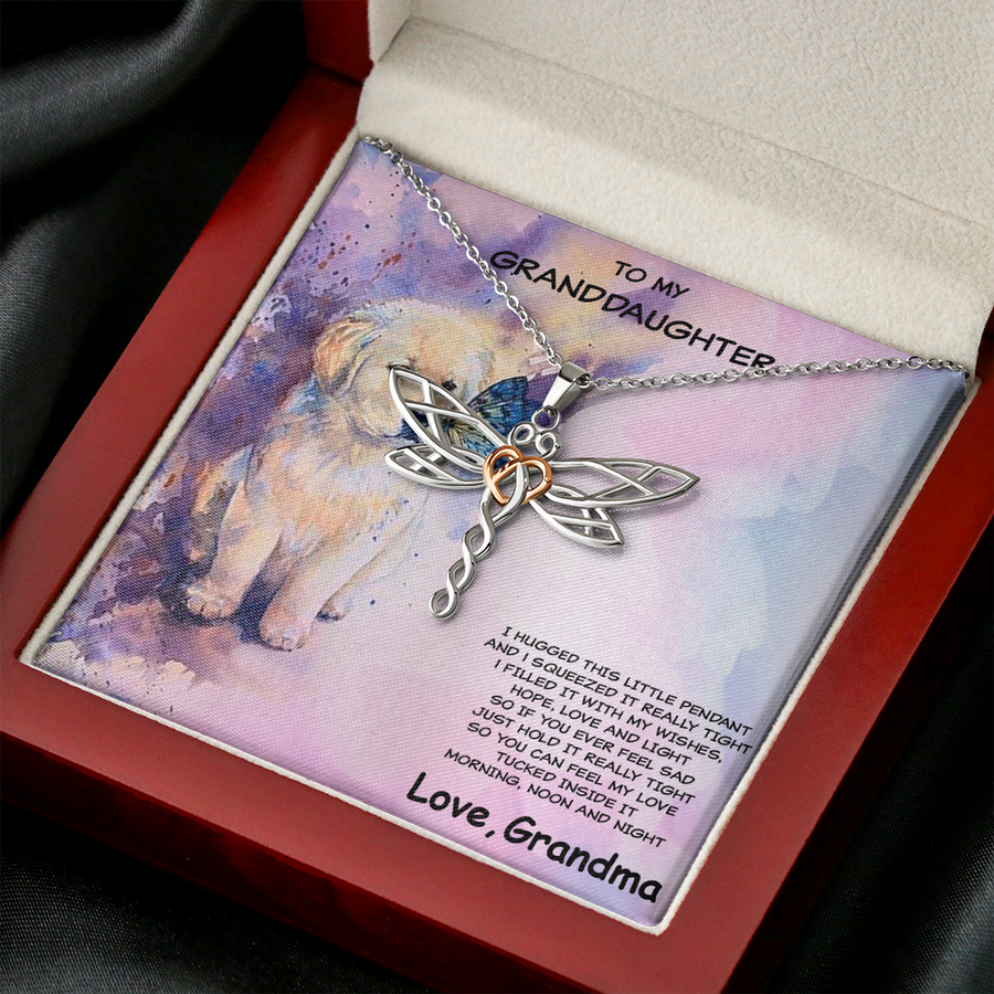 Granddaughter Dragonfly Necklace Puppy Message Card Gift Box