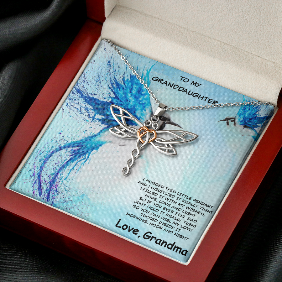Granddaughter Dragonfly Pendant Necklace Message Card Gift Box