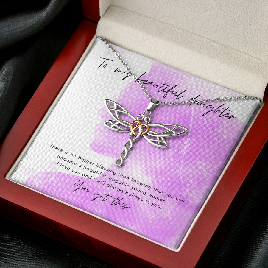 Inspirational Modern Dragonfly to My Beautiful Daughter Pendant Necklace