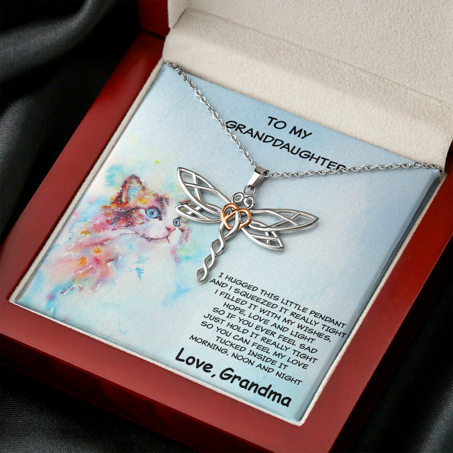 Granddaughter Dragonfly Necklace Cat Message Card Gift Box